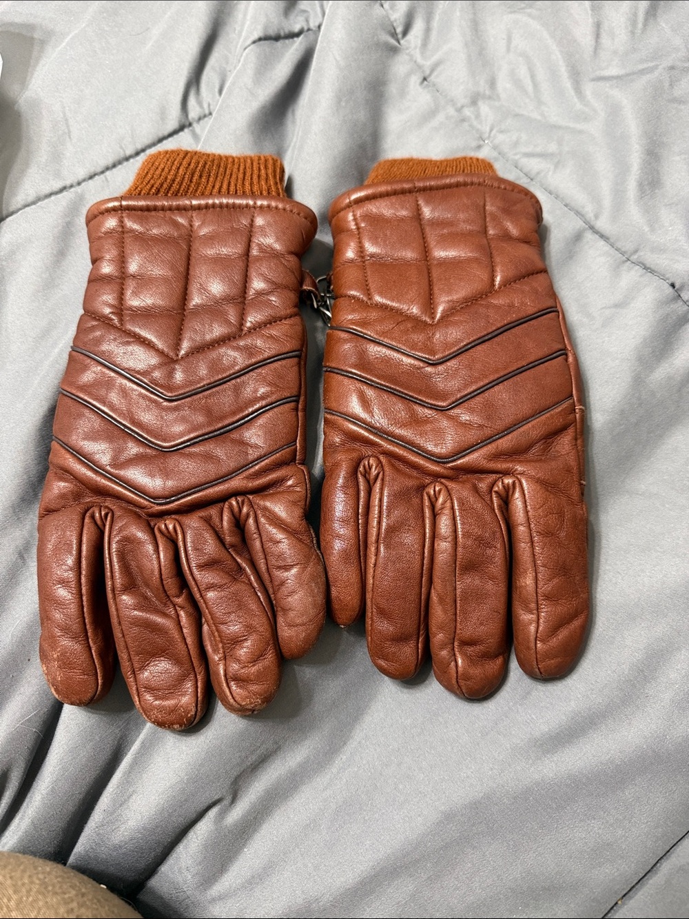 Vintage Men's Brown Leather Quilted Winter ski Gloves XL